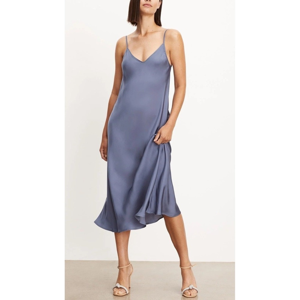 Velvet by Graham & Spencer Poppy Satin Viscose Slip Dress Lavender Grey XS